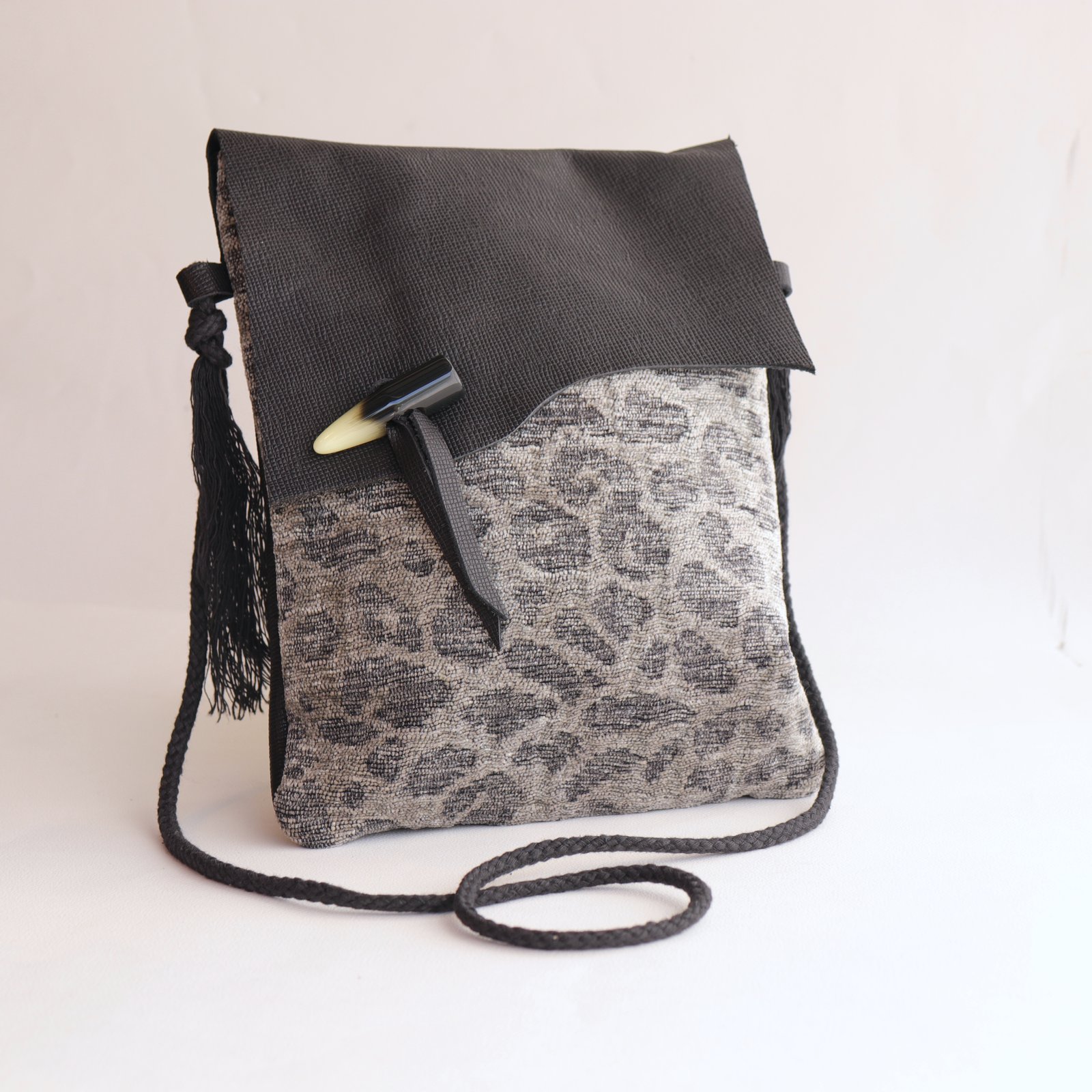 Cross Body Purse in Charcoal Animal Print 2 Nancy Wilder